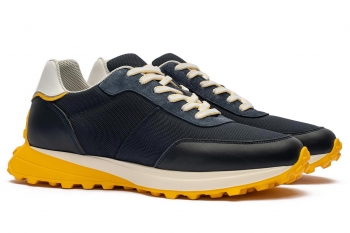 Navy leather and textile shoes
