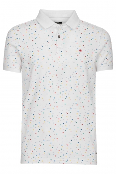 Tricou polo slim alb print geometric