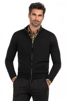 Pulover slim negru cu fermoar