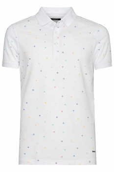 Tricou polo slim alb print geometric