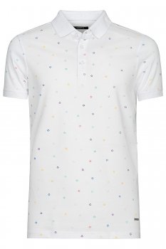 Tricou polo slim alb print geometric