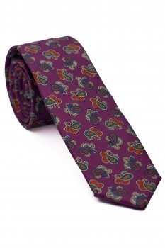 Cravata matase tesuta mov print floral