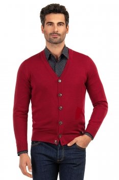 Cardigan slim rosu in v