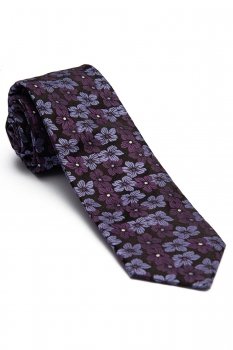 Cravata matase tesuta neagra print floral