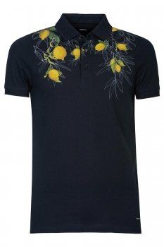 Tricou polo slim bleumarin print