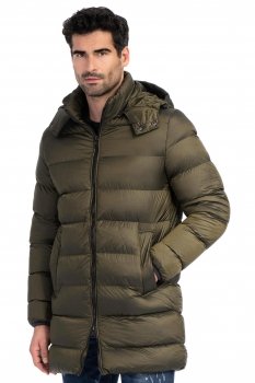 Jacheta slim verde uni cu gluga detasabila
