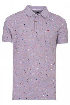 Tricou polo slim lila print geometric