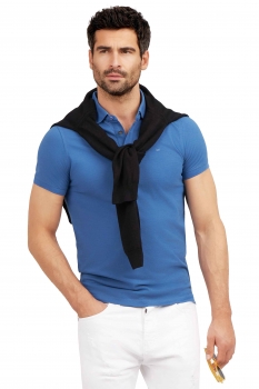 Tricou polo slim albastru uni