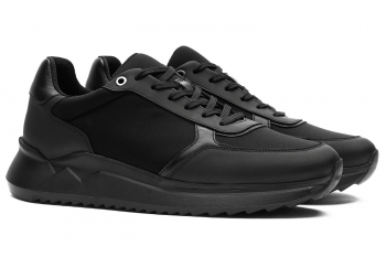 Black leather and textile shoes