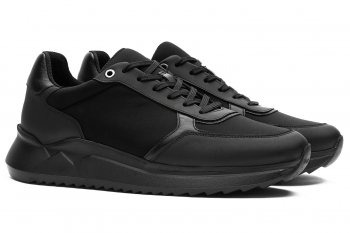 Sneakers negri piele naturala si textil