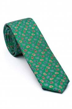 Cravata matase imprimata verde print floral