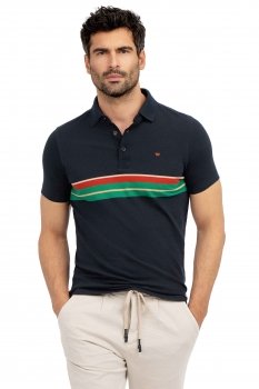 Tricou polo slim bleumarin cu dungi