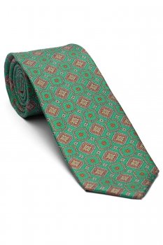 Cravata matase imprimata verde print geometric