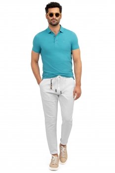 Pantaloni slim albi uni