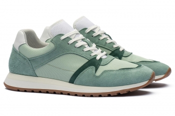 Green leather and textile shoes