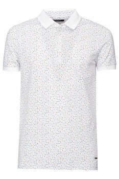 Tricou polo alb print geometric