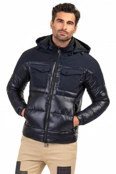 Geaca slim bleumarin cu gluga detasabila