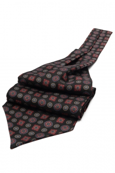 Ascot tie tip printed silk black geometric
