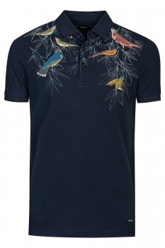 Tricou polo slim bleumarin print geometric