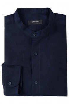Camasa din in slim bleumarin guler tunica