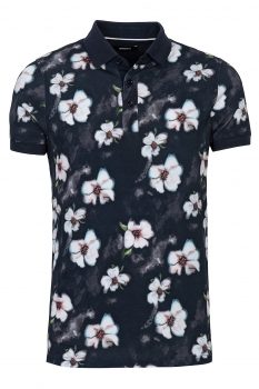 Tricou polo negru print floral