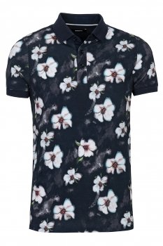 Tricou polo negru print floral