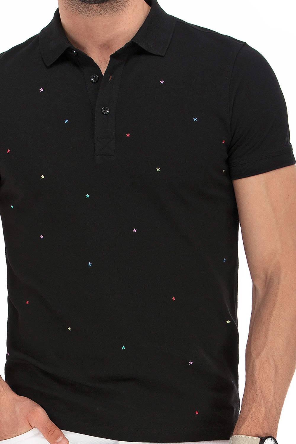 Tricou Polo Negru Print Geometric Bigotti Ro Vbtspr3ek01a11999