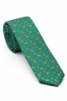 Cravata matase tesuta verde print floral