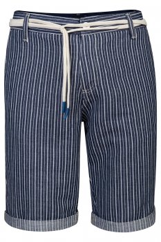 Pantaloni scurti slim din in bleumarin cu dungi
