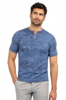 Tricou slim albastru uni guler rotund limited collection