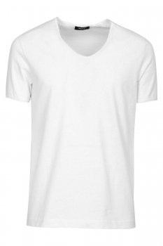 Tricou slim alb guler in v