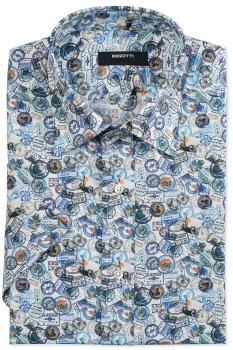 Camasa maneca scurta slim alba print geometric