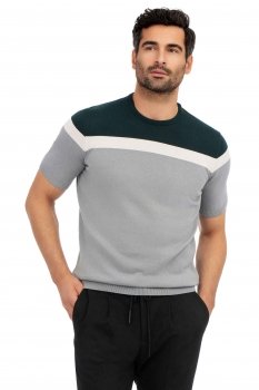Tricou slim gri cu dungi