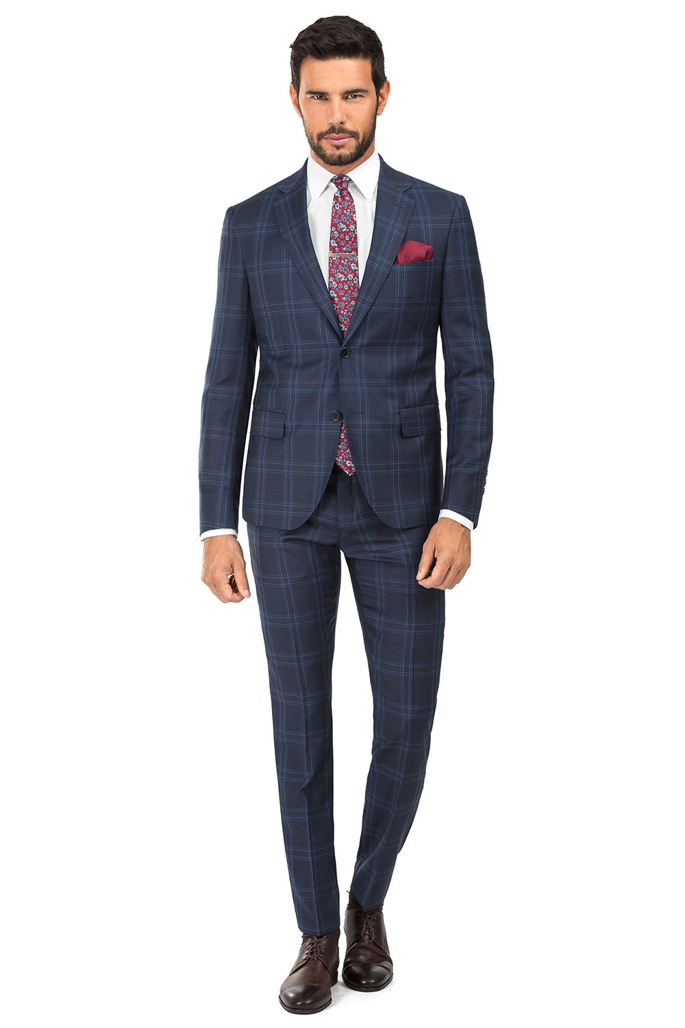 Costum Slim Conti Bleumarin In Carouri Bigotti Ro