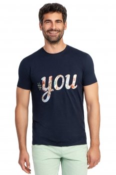 Tricou slim bleumarin print guler rotund