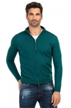 Pulover slim verde cu fermoar