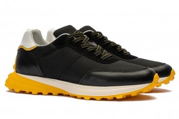 Sneakers negri piele naturala si textil