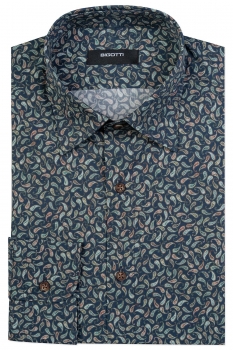 Slim body albastru petrol floral shirt