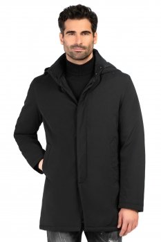 Jacheta slim neagra uni cu gluga detasabila