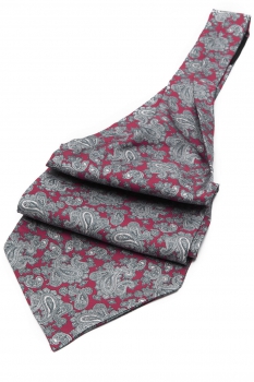 Ascot tie tip printed silk burgundy floral