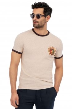 Tricou slim bej guler rotund