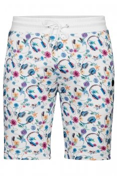 Pantaloni scurti slim albi print geometric