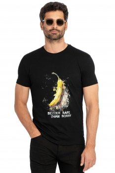 Tricou slim negru print