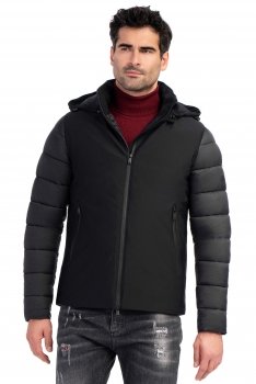 Geaca slim neagra cu gluga detasabila