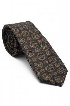 Cravata poliester tesut bleumarin print floral