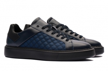 Navy leather and textile shoes