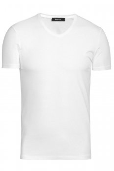 Tricou slim alb guler in v