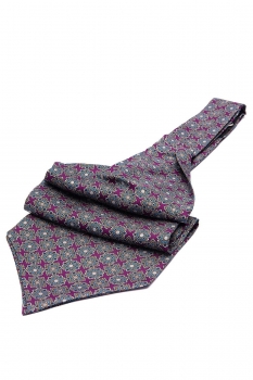 Ascot tie tip printed silk purple geometric