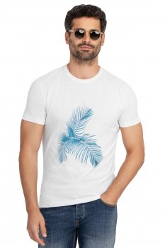 Tricou slim alb print guler rotund