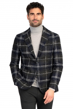 Slim body bleumarin+gri carouri blazer